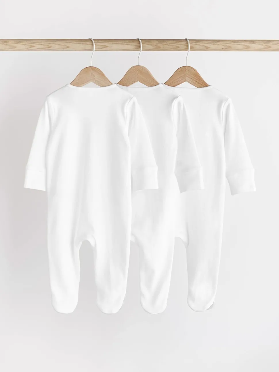 White Essential Zipped 100% Cotton Baby Sleepsuits 3 Pack (0-3yrs)