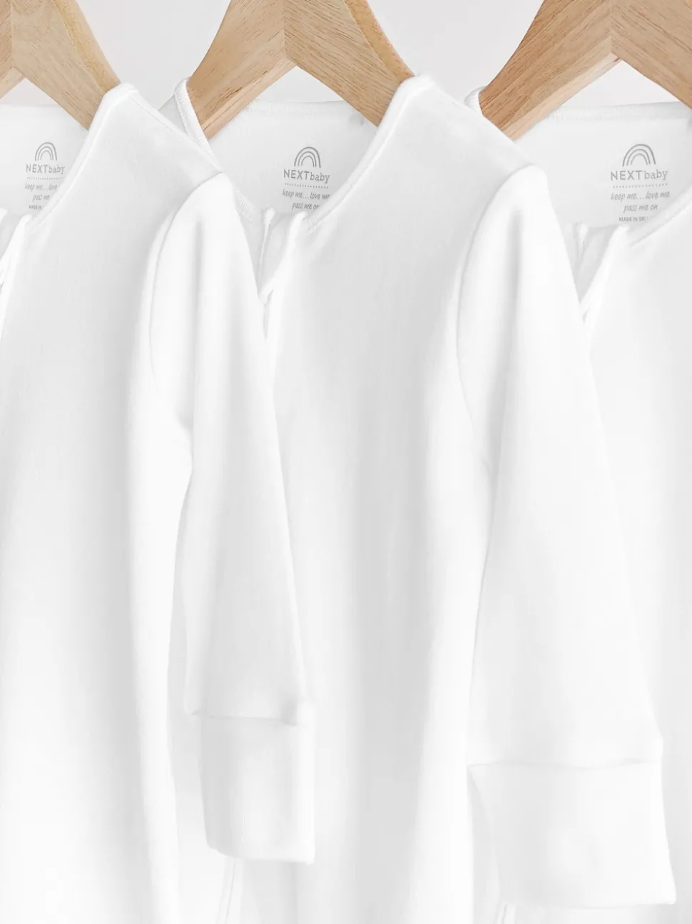 White Essential Zipped 100% Cotton Baby Sleepsuits 3 Pack (0-3yrs)