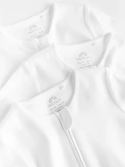 White Essential Zipped 100% Cotton Baby Sleepsuits 3 Pack (0-3yrs)