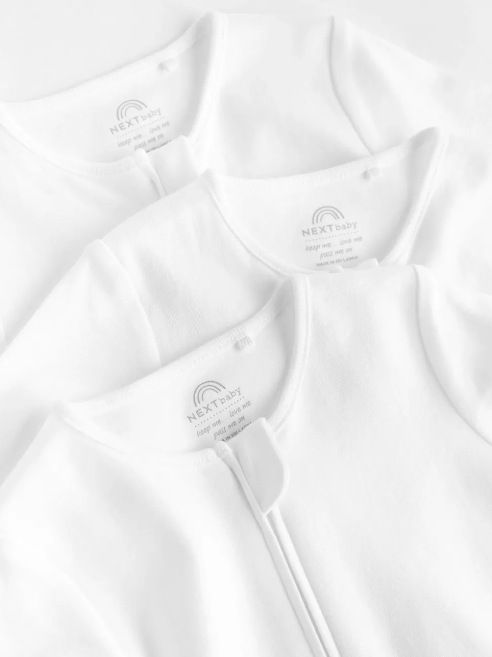 White Essential Zipped 100% Cotton Baby Sleepsuits 3 Pack (0-3yrs)