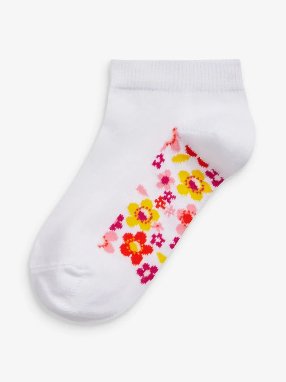 White Floral 5 Pack Cotton Rich Footbed Trainer Socks