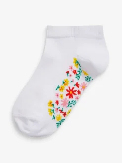White Floral 5 Pack Cotton Rich Footbed Trainer Socks