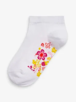 White Floral 5 Pack Cotton Rich Footbed Trainer Socks