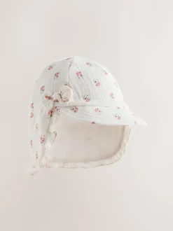 White Floral Woven Legionnaire Baby Hat (0mths-2yrs)