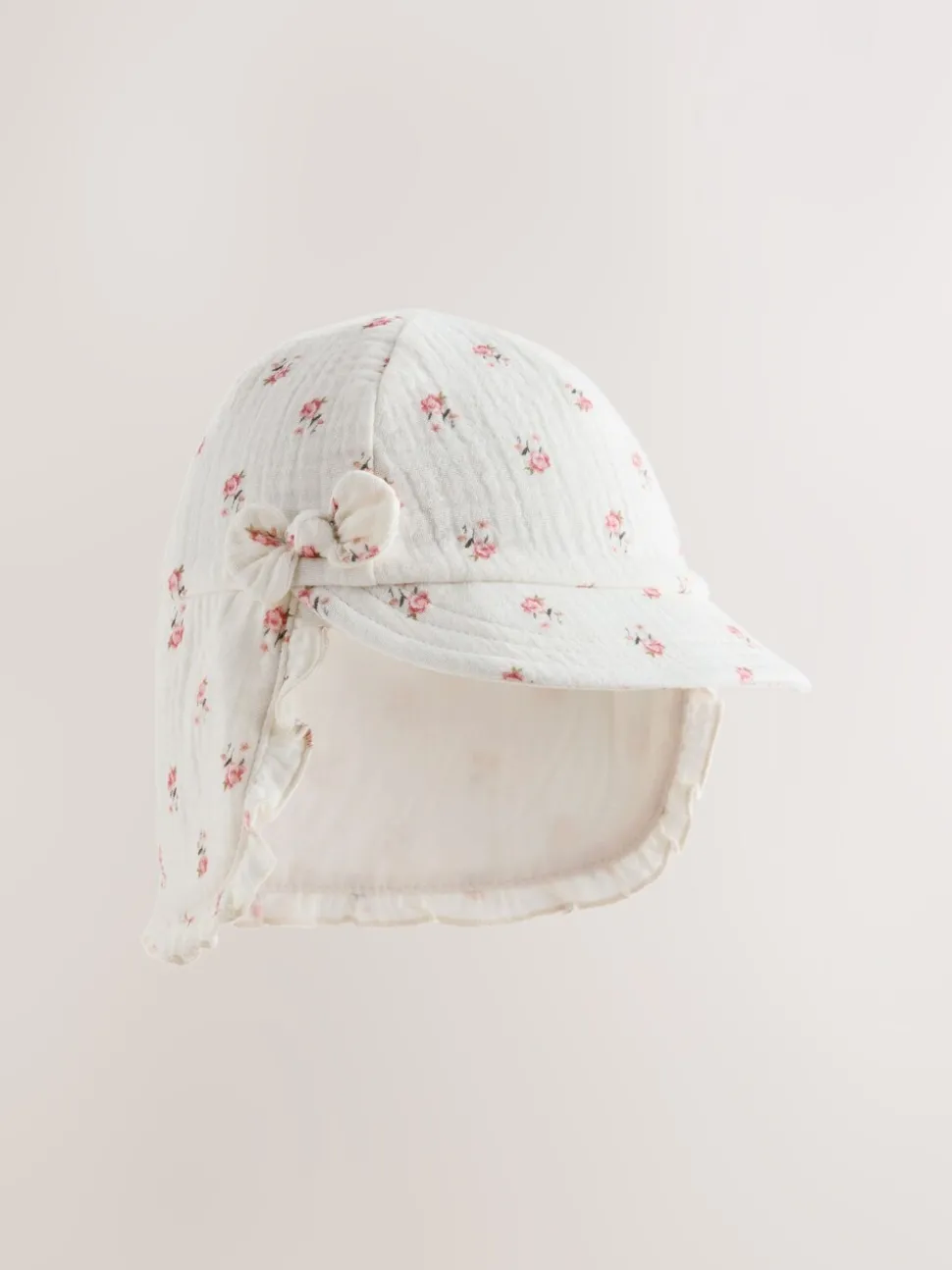 White Floral Woven Legionnaire Baby Hat (0mths-2yrs)