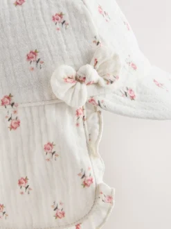 White Floral Woven Legionnaire Baby Hat (0mths-2yrs)