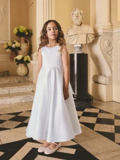 White Flower Girl Bow Dress (6-13yrs)