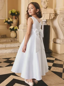 White Flower Girl Bow Dress (6-13yrs)