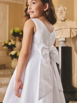 White Flower Girl Bow Dress (6-13yrs)