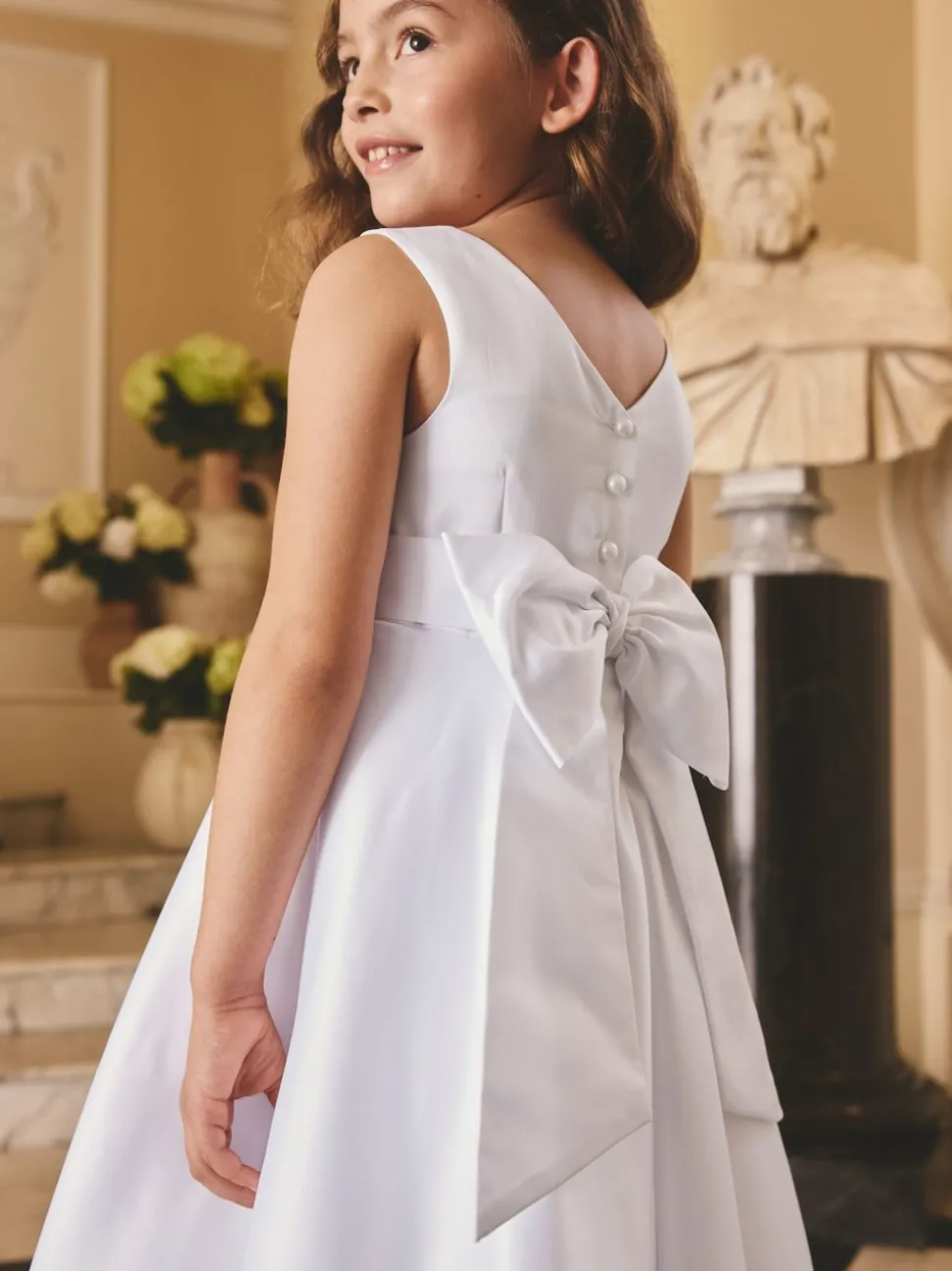 White Flower Girl Bow Dress (6-13yrs)