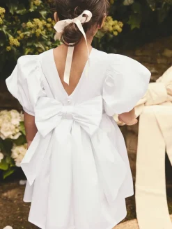 White Flower Girl Taffeta Bow Dress (3mths-8yrs)