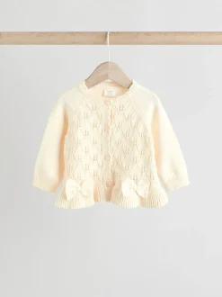 White Frill Knitted Bow Cardigan Set (0mths-3yrs)