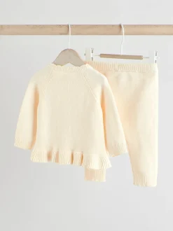 White Frill Knitted Bow Cardigan Set (0mths-3yrs)
