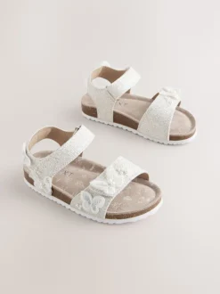 White Glitter Butterfly Standard Fit (F) Touch Fastening Corkbed Sandals
