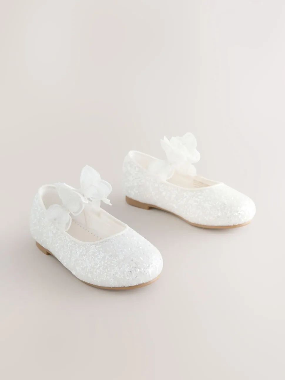 White Glitter Butterfly Strap Occasion Shoes