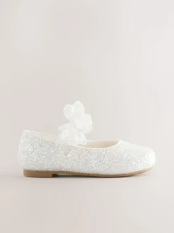 White Glitter Butterfly Strap Occasion Shoes