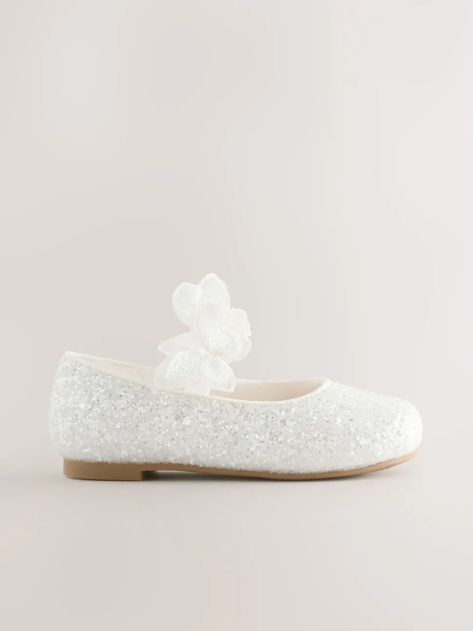 White Glitter Butterfly Strap Occasion Shoes