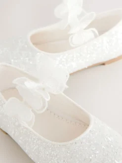 White Glitter Butterfly Strap Occasion Shoes