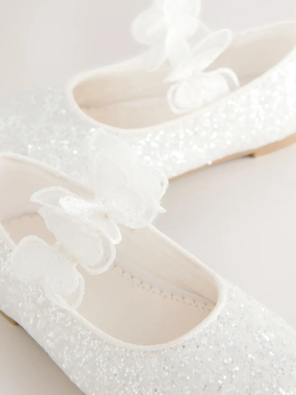 White Glitter Butterfly Strap Occasion Shoes