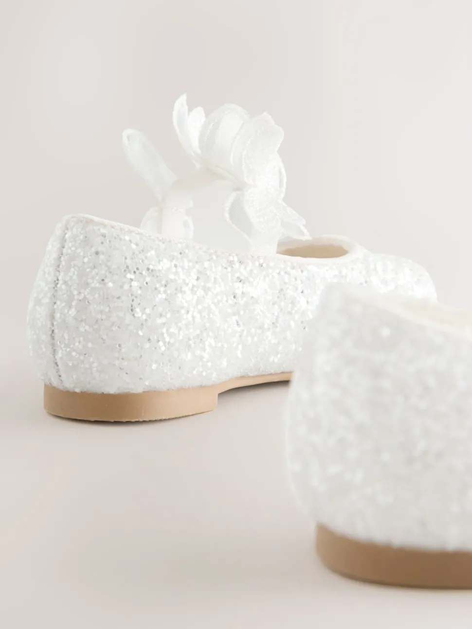 White Glitter Butterfly Strap Occasion Shoes