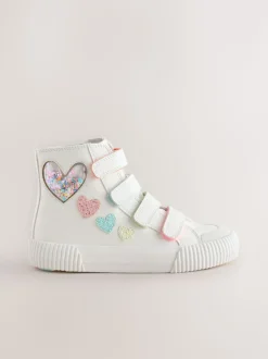 White Glitter Heart Touch Fastening High Top Trainers