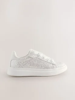 White Glitter Lace Up Trainers