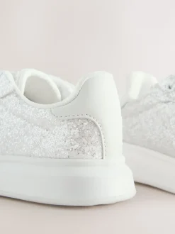 White Glitter Lace Up Trainers