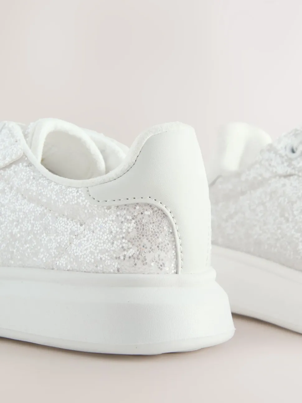 White Glitter Lace Up Trainers