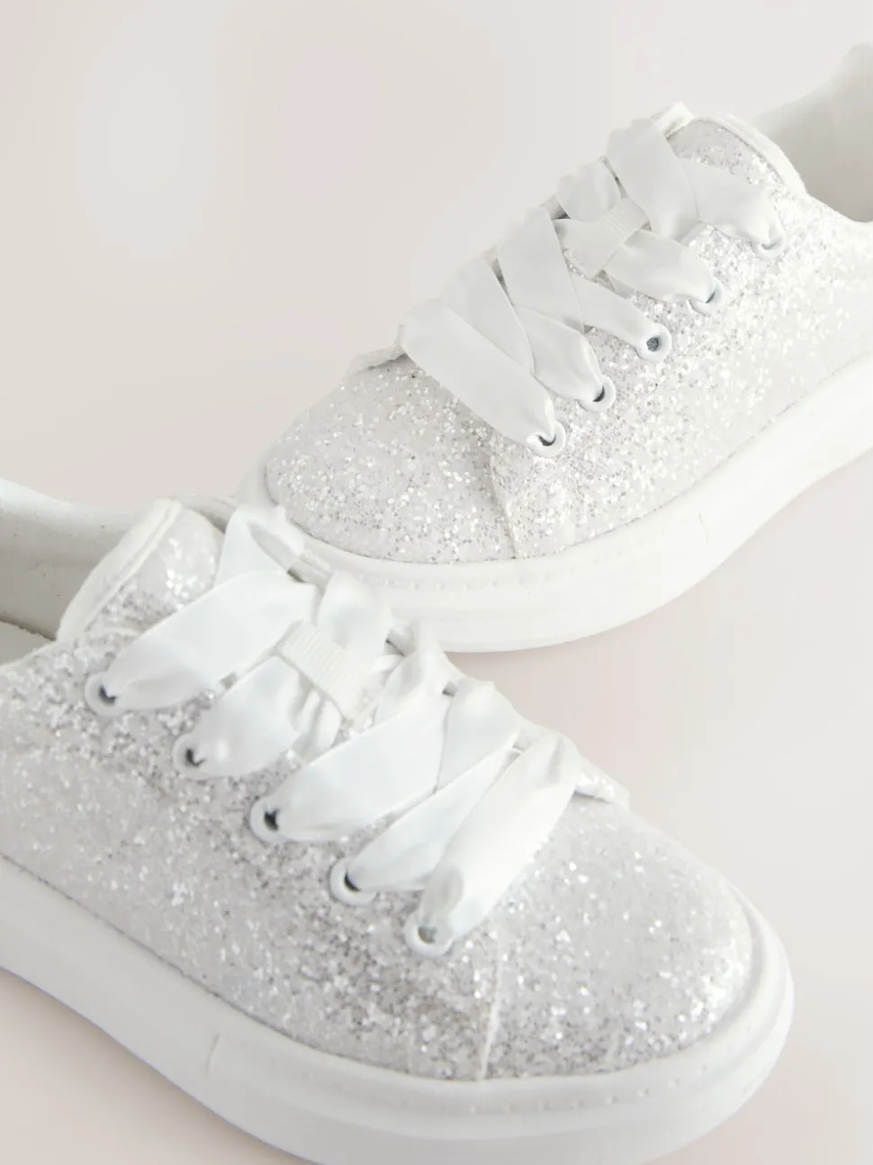 White Glitter Lace Up Trainers