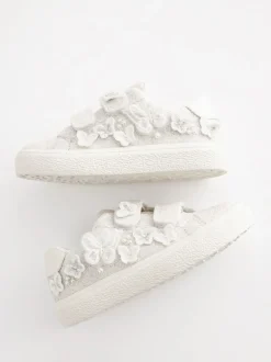 White Glitter Standard Fit (F) Butterfly Touch Fasten Strap Trainers