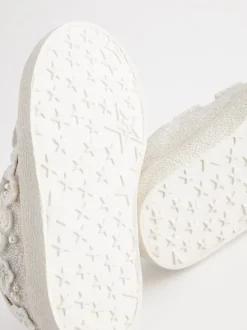 White Glitter Standard Fit (F) Butterfly Touch Fasten Strap Trainers