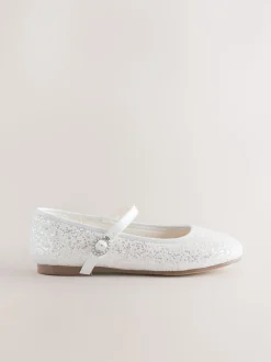 White Glitter Standard Fit (F) Mary Jane Occasion Shoes