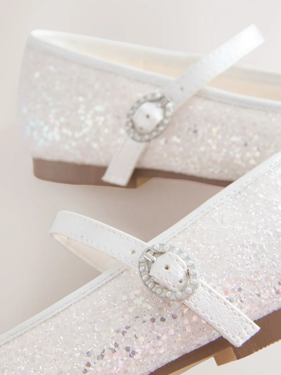 White Glitter Standard Fit (F) Mary Jane Occasion Shoes
