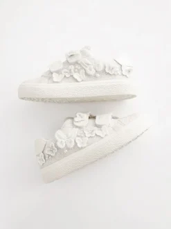 White Glitter Wide Fit (G) Butterfly Touch Fasten Strap Trainers