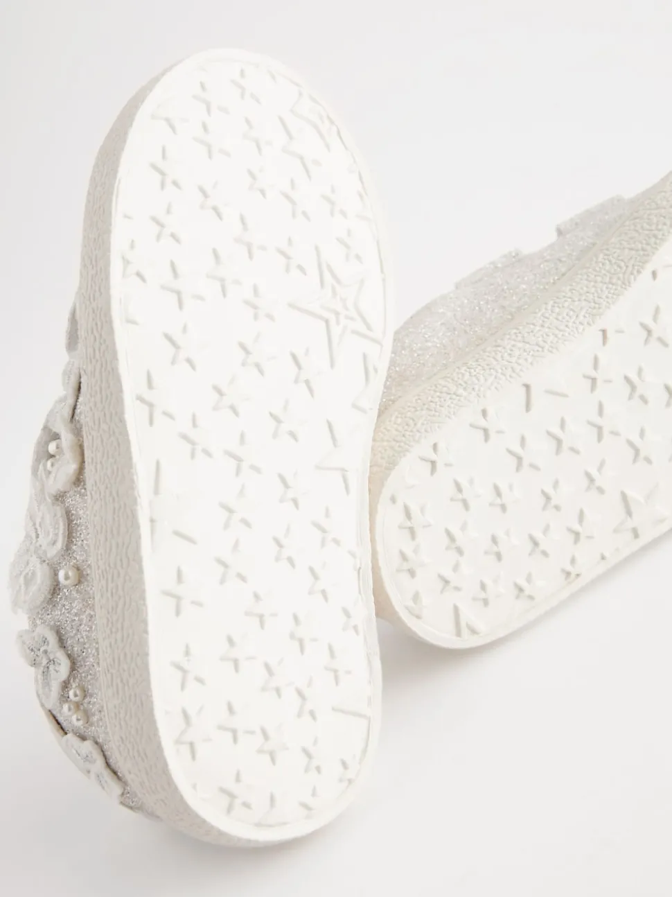 White Glitter Wide Fit (G) Butterfly Touch Fasten Strap Trainers