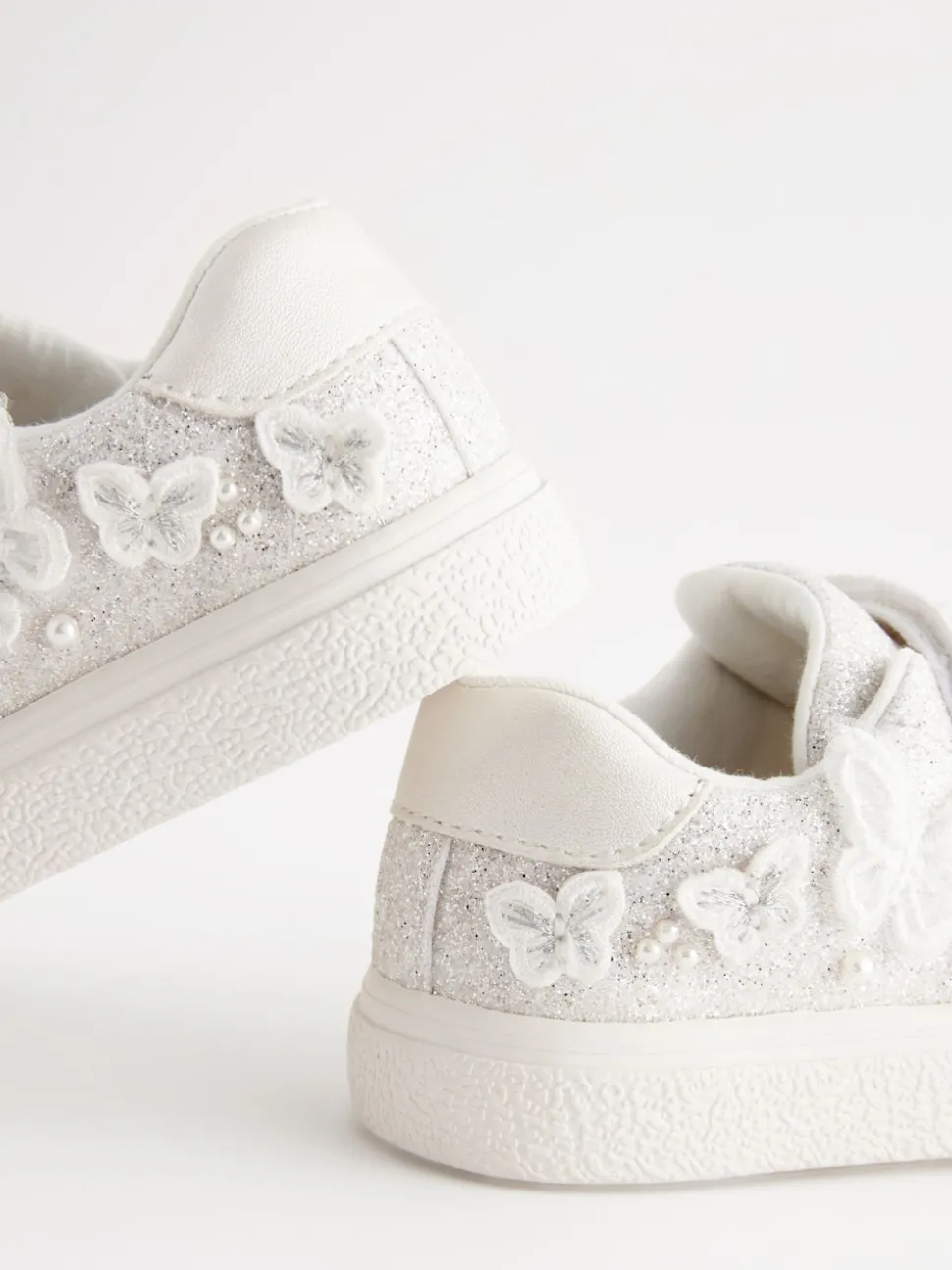 White Glitter Wide Fit (G) Butterfly Touch Fasten Strap Trainers