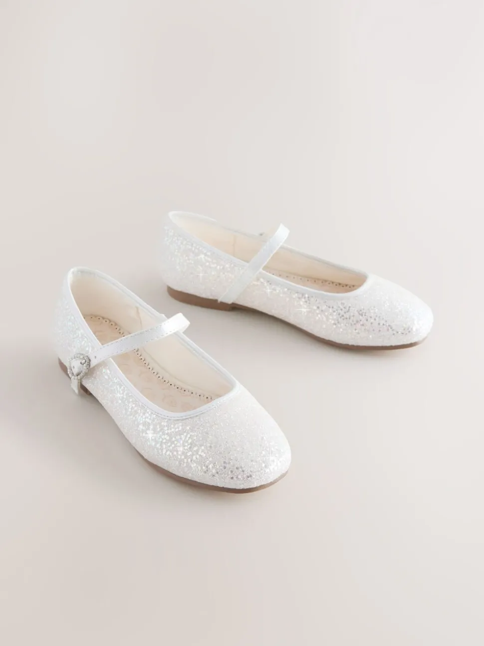 White Glitter Wide Fit (G) Mary Jane Occasion Shoes