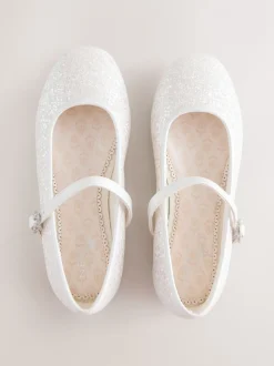 White Glitter Wide Fit (G) Mary Jane Occasion Shoes