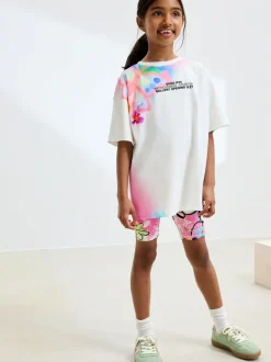 White Graffiti Oversized T-Shirt Cycle Top and Shorts Set (3-16yrs)