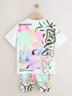 White Graffiti Oversized T-Shirt Cycle Top and Shorts Set (3-16yrs)