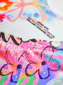 White Graffiti Oversized T-Shirt Cycle Top and Shorts Set (3-16yrs)