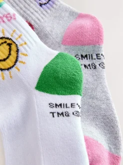 White/Grey 2 Pack Cotton Rich SmileyWorld® Cushioned Sole Ankle Socks
