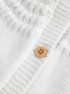 White Heart Pocket Button Through Baby Cardigan (0mths-2yrs)