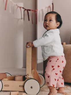 White Heart Pocket Button Through Baby Cardigan (0mths-2yrs)