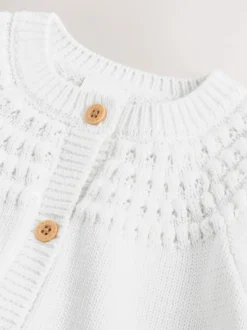 White Heart Pocket Button Through Baby Cardigan (0mths-2yrs)