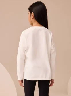 White Heart Print Long Sleeve Sequin Top (3-16yrs)