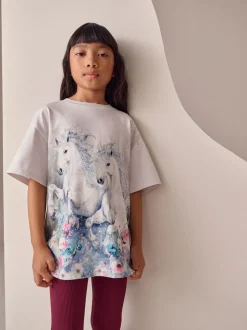 White Horses Oversized Graphic Print T-Shirt (3-16yrs)
