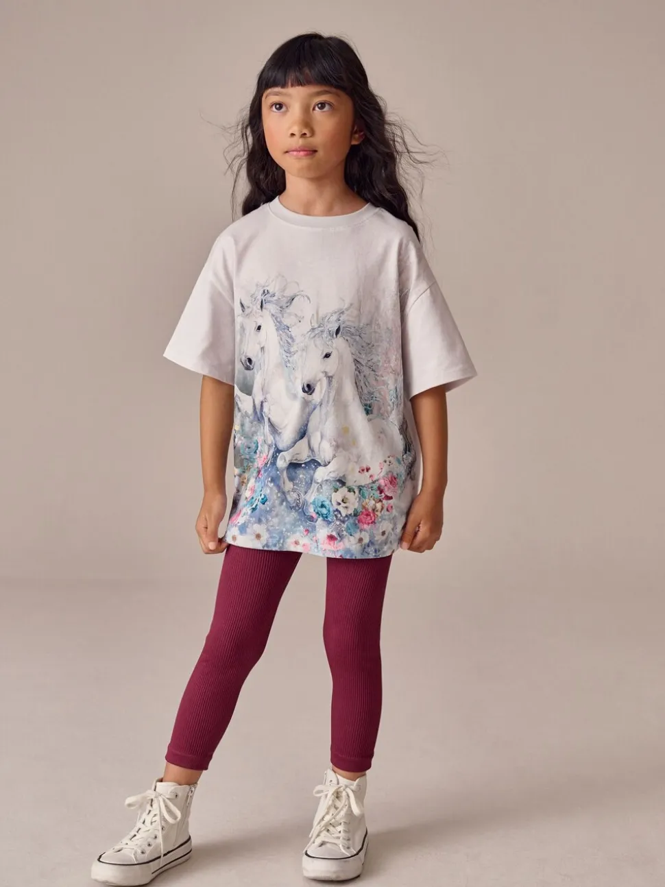 White Horses Oversized Graphic Print T-Shirt (3-16yrs)
