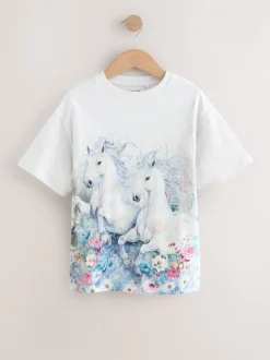 White Horses Oversized Graphic Print T-Shirt (3-16yrs)