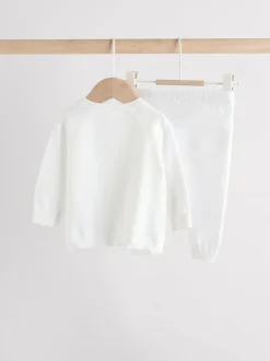 White Knitted Baby Jumper And Legging Set (0-12mths)